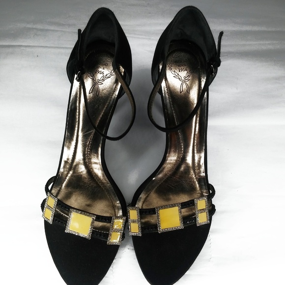 Rodo Black Jeweled Strappy Satin Heels Size 10 - Picture 3 of 7